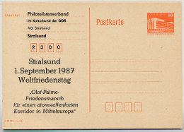 DDR P86II-2b-87 C3 Privater Zudruck WELTFRIEDENSTAG OLOF PALME Stralsund 1987 - Cartes Postales Privées - Neuves