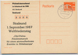 DDR P86II-2b-87 C3  Privater Zudruck WELTFRIEDENSTAG Stralsund Stpl. 1987 - Private Postcards - Used