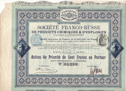 Société Franco-Russe Produits Chi Action De Priorité De Cent Francs Au Porteur Avec Coupons D'intérêt Et D'amortissement - Rusland