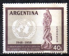 ARGENTINA 1959 10th Anniv  Declaration Of Human Rights. - 40c U.N. Emblem & Dying Captive MH SOME RUST ON BACK - Unused Stamps