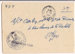 Lettre Enveloppe FM Alger 1951 ( 27ème Escadron Du Train ) - Covers & Documents