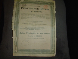 Action Privilégiée De 500F " Providence Russe à Marioupol " Marchienne Au Pont 1905 - Rusland