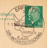 RESEARCH ANTARCTICA Erfurt 1974 On East German Reply Card P77A Private Print BOETTNER #4 - Forschungsprogramme