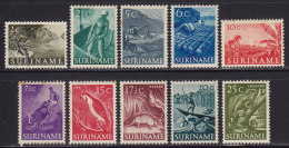 2156. Suriname, 1953-1954, Definitive, MH (*) And Used ( Toned, 10 Values) - Surinam