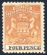 BSAC. Rhodesia 1895. 4d Yellow-brown And Black (p12½). SACC/SG 28*. - Andere & Zonder Classificatie