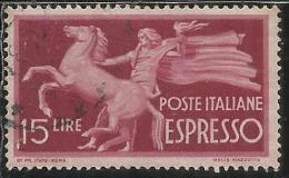 ITALIA REPUBBLICA ITALY REPUBLIC 1945 1952 DEMOCRATICA ESPRESSI SPECIAL DELIVERY ESPRESSO LIRE 15 USATO USED OBLITERE´ - Express-post/pneumatisch