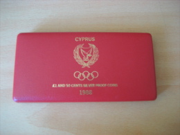 CYPRUS 1988 £1 AND 50 CENTS SEOUL KOREA OLYMPICS SILVER PROOF COIN IN RED CASE UNC - Chipre