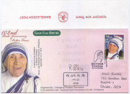 Bangladsh 2012 102nd Birth Anniversary Mother Teresa 1st Print RED Flip Official Postmark & Cover Regd Nobel Peace Prize - Mother Teresa