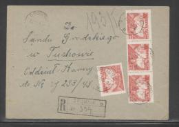 POLAND 1950 RARE REGISTERED COVER GROMNIK TO COURT IN TUCHOW WITH 1949 10GR CONGRESS MULTIPLE FRANKING X4 - Brieven En Documenten