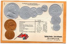 Hong Kong & Straits Settlements Coins & Flag 1900 Postcard - Coins (pictures)