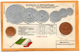 Mexico Coins & Flag Patriotic 1900 Postcard - Monnaies (représentations)