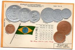 Brazil Coins & Flag Patriotic 1900 Postcard - Monete (rappresentazioni)