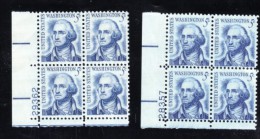 #1283-1283B, Plate # Blocks Of 4 US Stamps, George Washingtion President Original And Re-drawn - Plattennummern