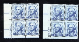 #1283-1283B, Plate # Blocks Of 4 US Stamps, George Washingtion President Original And Re-drawn - Plate Blocks & Sheetlets