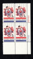 #1309 & #1310, Plate # Blocks Of 4 US Stamps, Circus Clown, 6th International Philatelic Exhibition - Plaatnummers