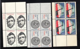 #1325 #1326 & #1327, Plate # Blocks Of  4 US Stamps Erie Canal, Search For Peace, Henry David Thoreau - Plattennummern