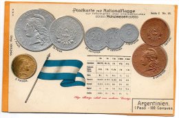 Argentina Coins & Flag Patriotic 1900 Postcard - Monnaies (représentations)