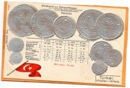 Turkey Coins & Flag Patriotic 1900 Postcard - Monnaies (représentations)