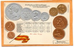 Spain Coins & Flag Patriotic 1900 Postcard - Monnaies (représentations)