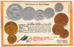 Portugal Coins & Flag Patriotic 1900 Postcard - Monedas (representaciones)