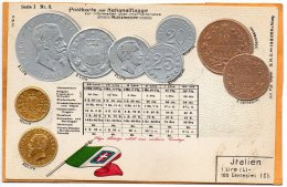 Italy Coins & Flag Patriotic 1900 Postcard - Monedas (representaciones)