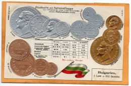 Bulgaria Coins & Flag Patriotic 1900 Postcard - Monete (rappresentazioni)