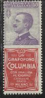 ITALIA REGNO ITALY KINGDOM 1924 1925 PUBBLICITARI  COLUMBIA CENT. 50 MNH - Reclame