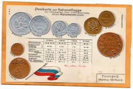 Finland Coins & Flag Patriotic 1900 Postcard - Monnaies (représentations)