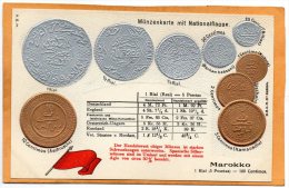 Morocco Coins & Flag Patriotic 1900 Postcard - Munten (afbeeldingen)