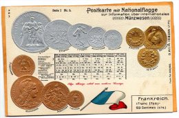 France Coins & Flag Patriotic 1900 Postcard - Monnaies (représentations)