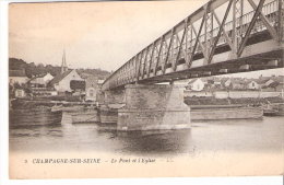 Champagne-sur-Seine (Moret-sur-Loing-Fontaine Bleau-Seine-Maritime)-191 9-Le Pont Et L´Eglise-Péniches - Champagne Sur Seine