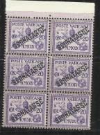 VATICANO VATICAN VATIKAN 1931 TASSE TAXES SEGNATASSE SOPRASTAMPATO OVERPRINTED CENT. 20 MNH BLOCK BLOCCO 6 BEN CENTRATO - Impuestos