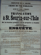 33 -ST SAINT SEURIN SUR ISLE- PREFECTURE LA GIRONDE-CHEMIN DE FER D' ORLEANS- COUTRAS A PERIGUEUX- STATION SOUBIE 1859- - Afiches