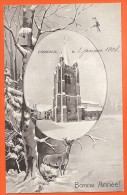 Z0554 Cossonay, Eglise Sous La Neige, Dans Une Présentation Fantaisie De Bonne Année. Cachet Cossonay 1908. - Cossonay