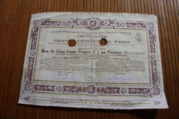 SNCF Réseau De Chemins De Fer Intérêt Général Grande Ceinture De Paris Bon De 500 Fr. 7 % 1926 Titre Action Perforé - Spoorwegen En Trams