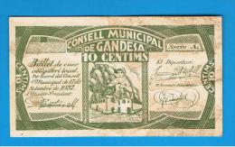 BILLETE LOCAL -  GANDESA 10 Centimos 1937 - Other & Unclassified