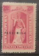 N823.-.USA .-. 1875 .-. "NEWSPAPER STAMP "- SC#: PR21.-. " FACSIMILE "  - NORMAL STAMP:CV US$ 1500.00 /  1127.00 € - Dagbladzegels