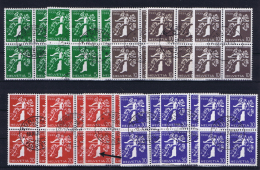 Switserland: 1939, Mi 344 - 355 In 4-blocks  Used 20c Has At Arrow A Light Fold. CV € 260 ++. - Used Stamps