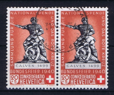 Switserland: 1940, Mi 366 A Braunlich Rot  Used In 2 Block - Gebruikt