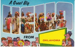 Large Letter Greeting From Oklahoma, Native American Indians In Letters, C1950s/60s Vintage Postcard - Andere & Zonder Classificatie