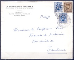 LETTRE   De BRUXELLES     Le 14 9 1933 Affranchie Avec   3 Timbres  Envel De LA PATHOLOGIE INFANTILE  Pour TOULOUSE - Lettres & Documents