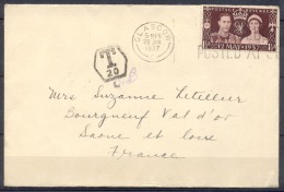 Lettre  TAXEE  De GLASGOW   Le 20 Juin 1937         Timbre SEUL Sur LETTRE  Court De Georges VI Pour BOURGNEUF VAL D OR - Briefe U. Dokumente