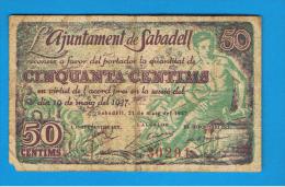 BILLETE LOCAL - SABADELL 50 Centimos - Other & Unclassified