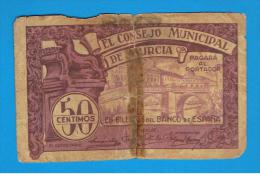 BILLETE LOCAL - MURCIA  50 Centimos 1937 - Otros & Sin Clasificación