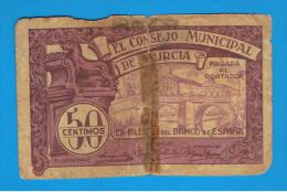 BILLETE LOCAL - MURCIA  50 Centimos 1937 - Autres & Non Classés