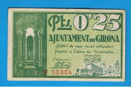 BILLETE LOCAL - GIRONA 25 Centimos 1937 - Other & Unclassified