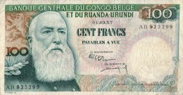 1957 Belgian Congo Ruanda-Urundi Central Bank One Hundred Francs Banknote P# 33b,as Scan - Ruanda-Urundi