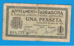 BILLETE LOCAL -  TARRAGONA 1 Peseta 1937 - Autres & Non Classés