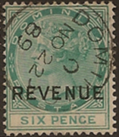 DOMINICA 1879 6d Green Revenue SG R2 FU WB63 - Dominica (...-1978)