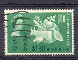 MR783 FAUNA KOE KIP VIS VOEDSEL FOOD COW CHICKEN FISH GRAINS FREEDOM FROM HUNGER HONG KONG 1963 Gebr/used - Against Starve
